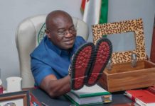 Gov. Ikpeazu displays first pair of sandals he made in Aba-based Footwear Academy (Photos)